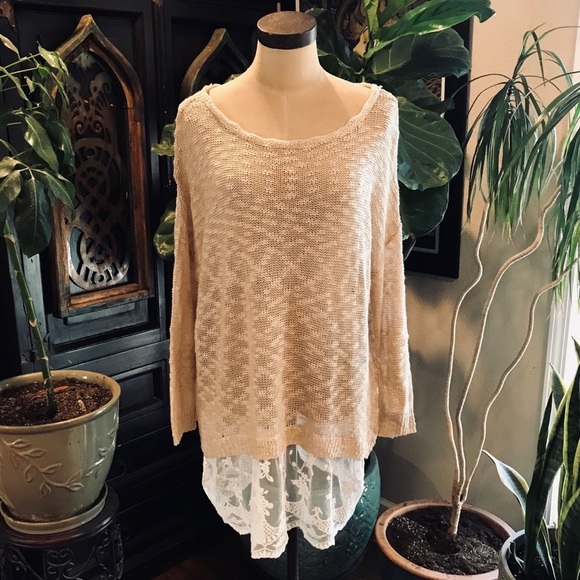 Umgee lace hem open knit tunic sweater - Picture 2 of 8
